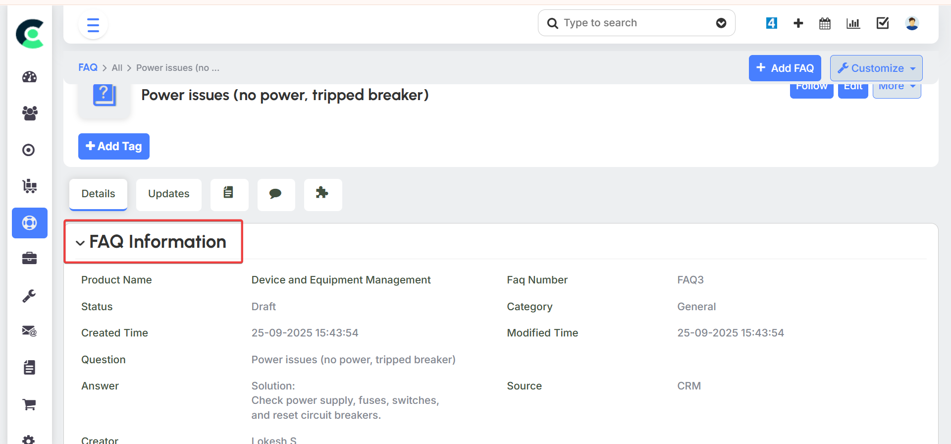 Knowledge Base & FAQ 3
