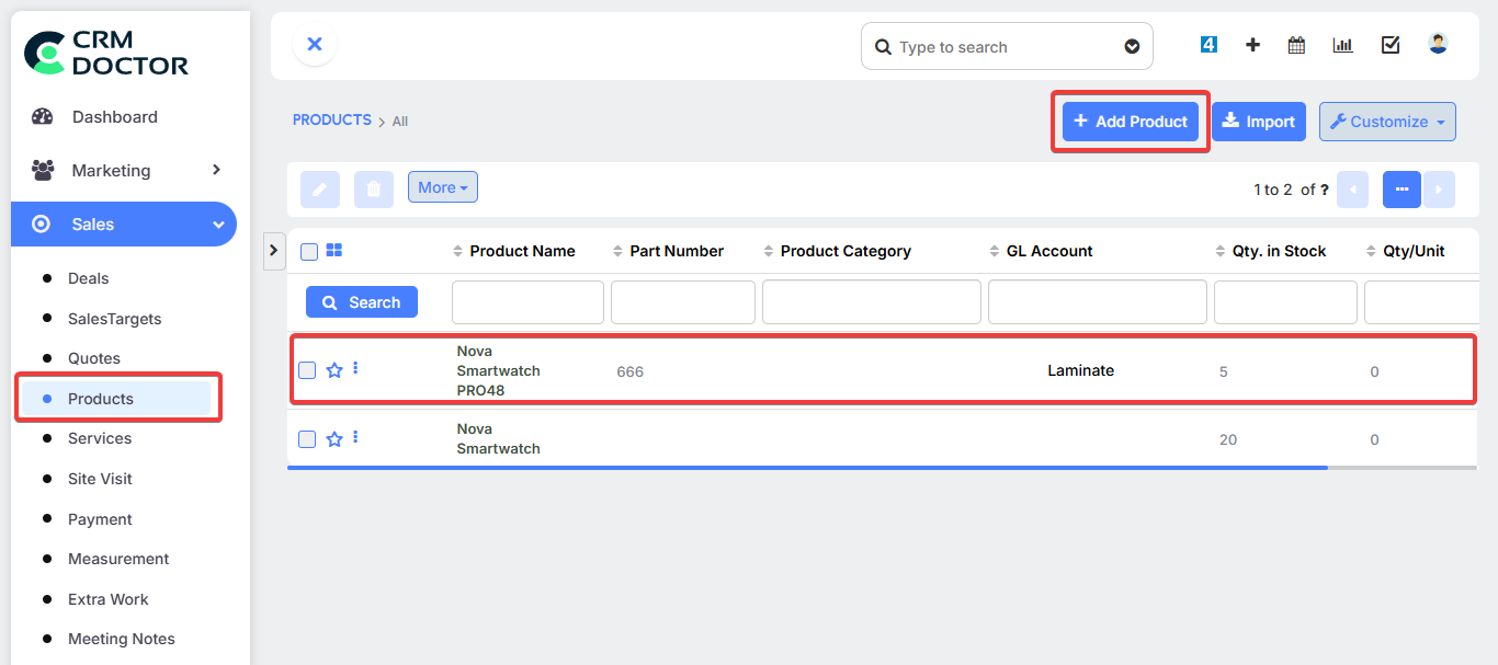 Navigate to Products
